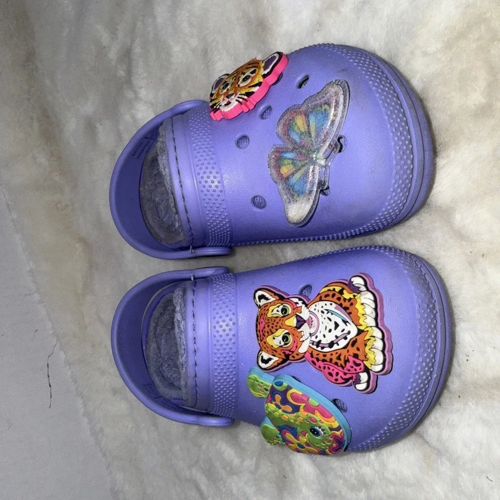Crocs Classic Fleece Lined Purple Clog Lisa Frank Charms Toddler Child Size 9 C9